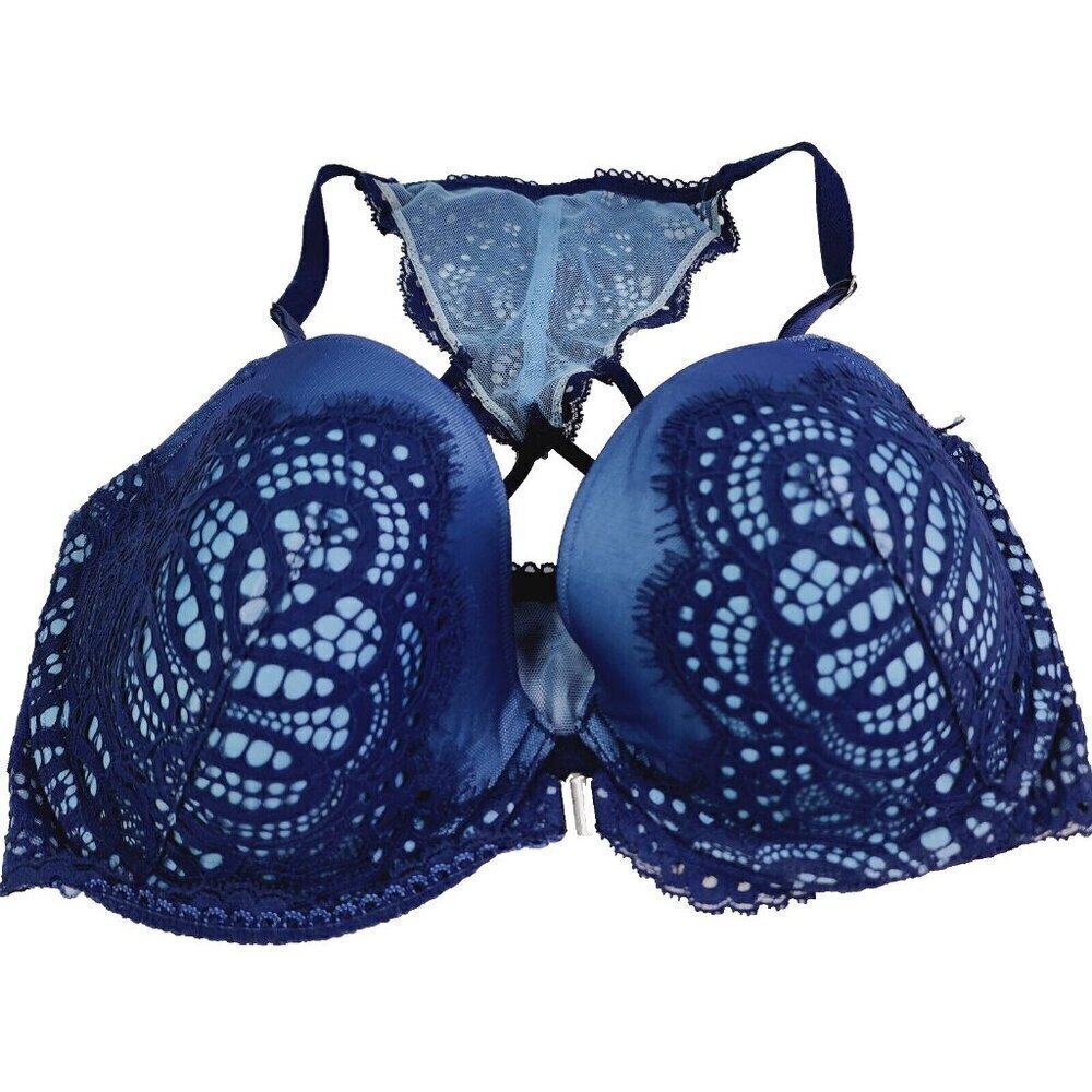 Victoria Secret‎ Bras Size 32DDD Dream Angels Lined Demi Blue Front Closure Lace